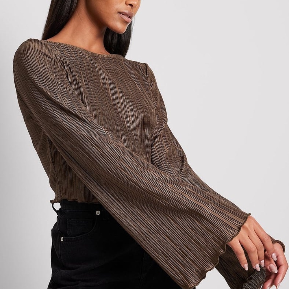 Elegant Brown Pleated Women's Top